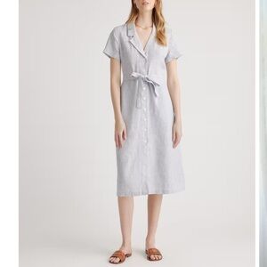 Quince 100% European Linen Button Front Shirt Dress Pinstripe XL
